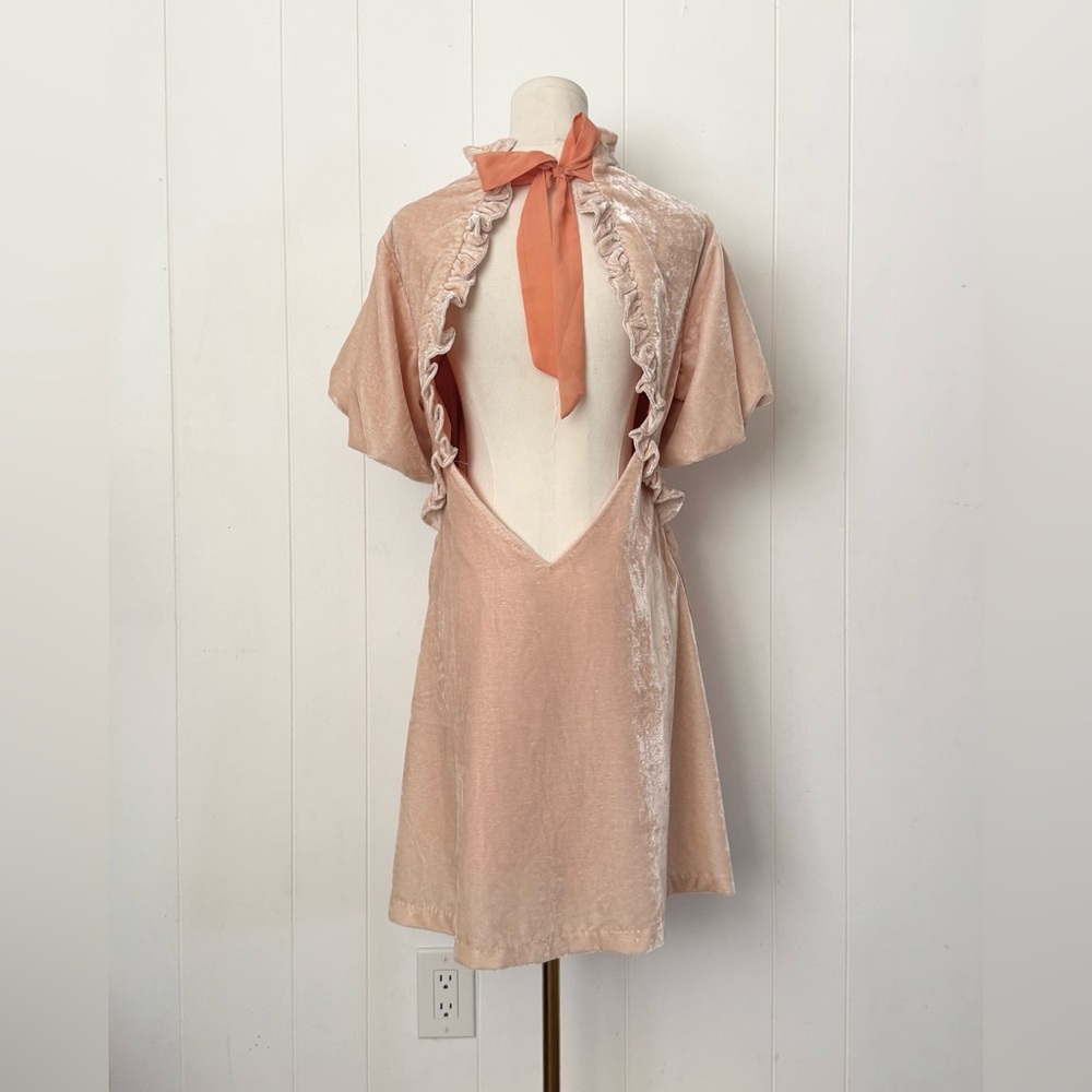 Free People Gum Drop Mini Dress Champagne Toast Baby Pink Large Open Back - Picture 4 of 8